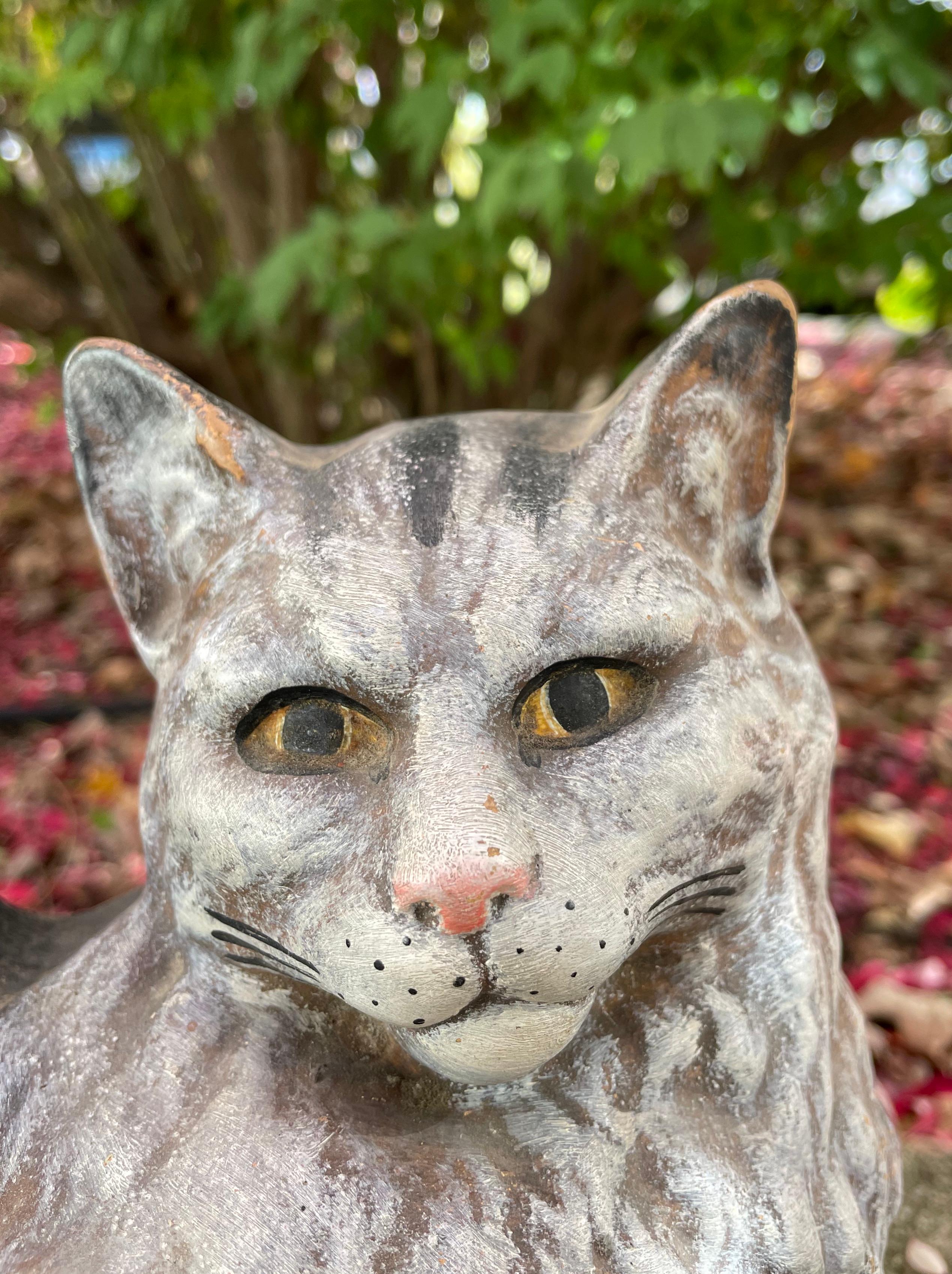 19th C Portuguese Hand-Painted Majolica Cat For Sale 3