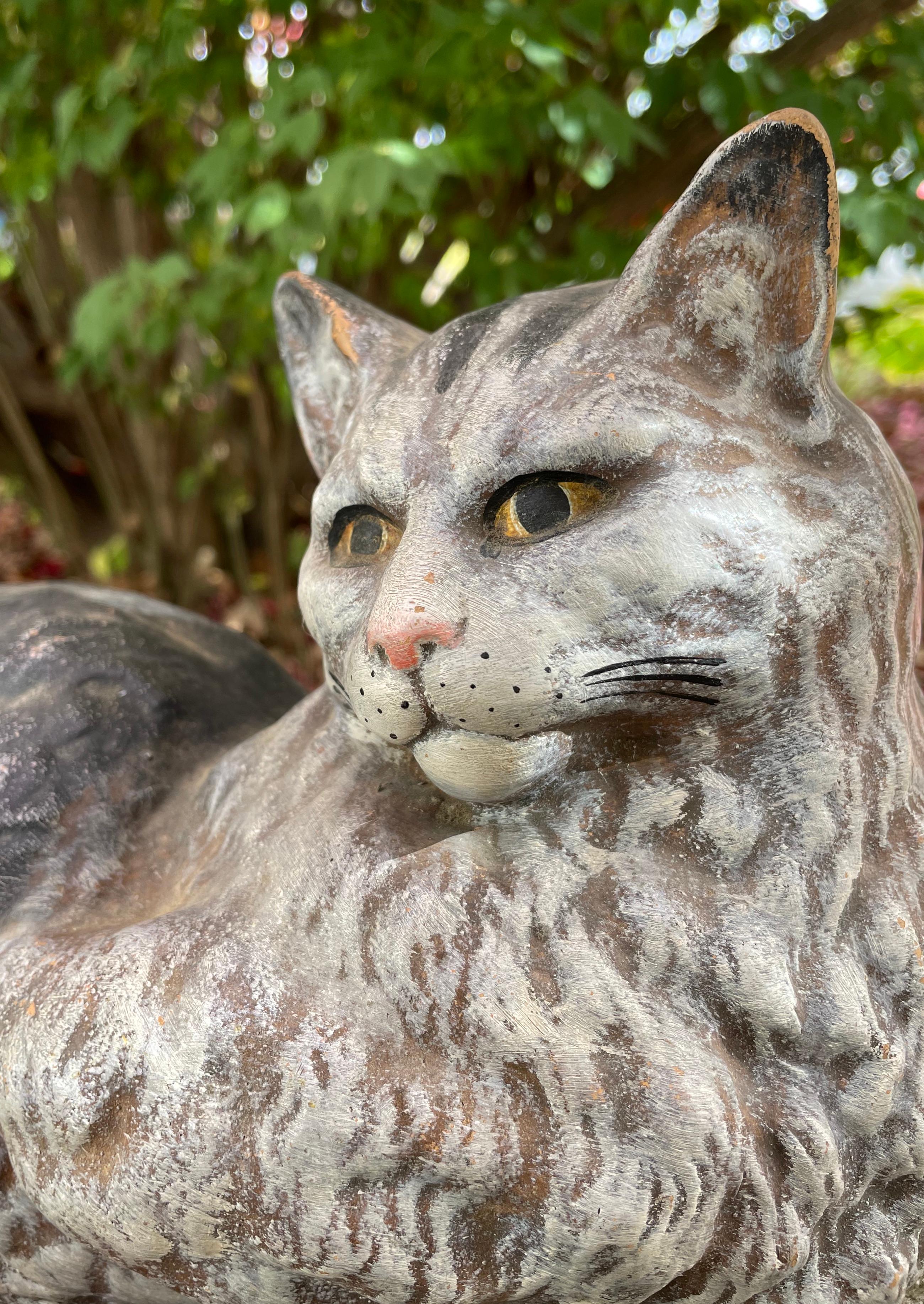 19th Century 19th C Portuguese Hand-Painted Majolica Cat For Sale