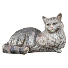 19th C Portuguese Hand-Painted Majolica Cat