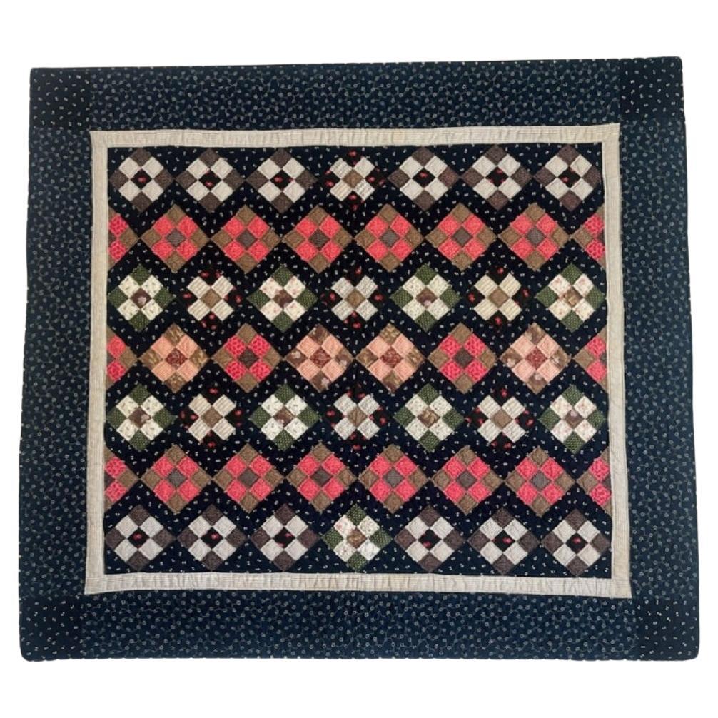 19th C Postage Stamp Crib Quilt- Mounted For Sale