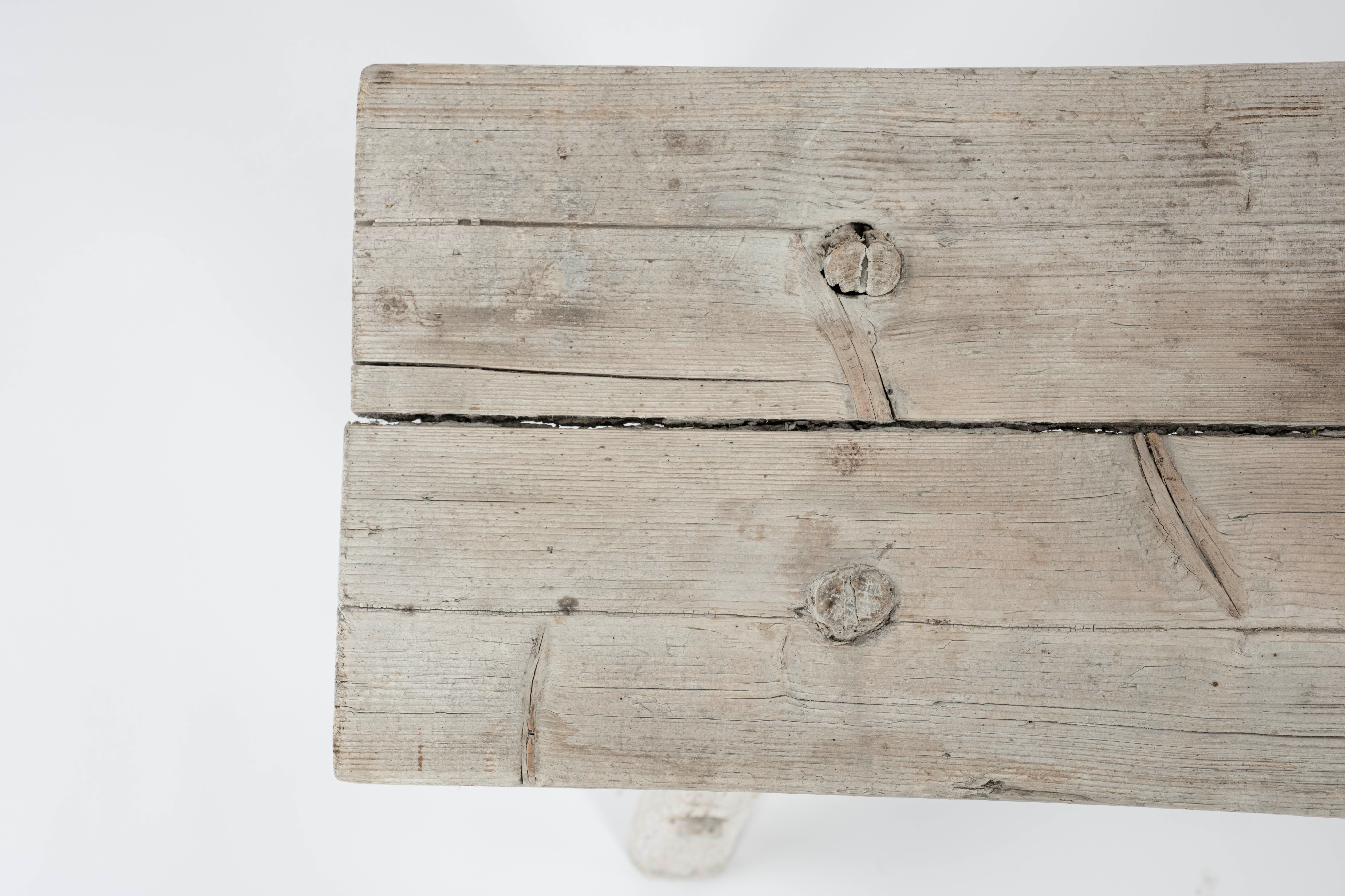 19th c. Primitive Bleached Wood Console Table For Sale 6