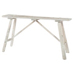 19e s. Table console primitive en bois blanchi