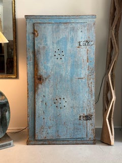 19th C Primitive Blue Painted Pantry Cabinet