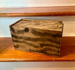 19th c. Primitive Folk Art Paint Decorated Wood Candle Box With Smoke Pattern