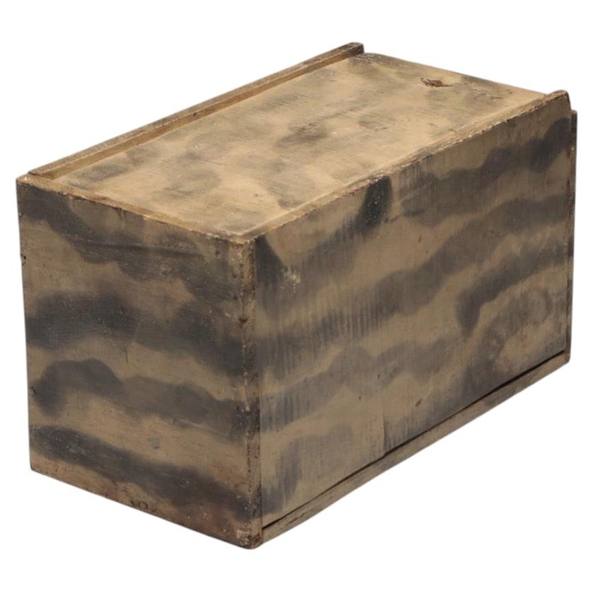 19th c. Primitive Folk Art Paint Decorated Wood Candle Box With Smoke Pattern