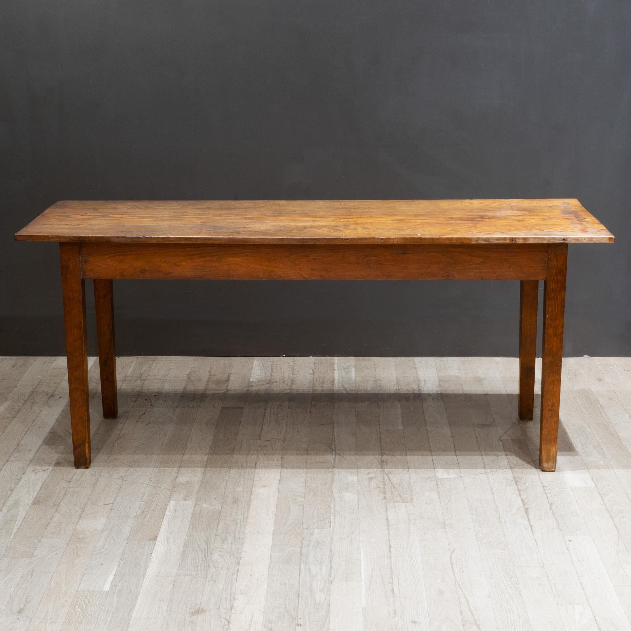 Rustic 19th C. Primitive Scrubbed Farmhouse Dining Table or Console, c.1850