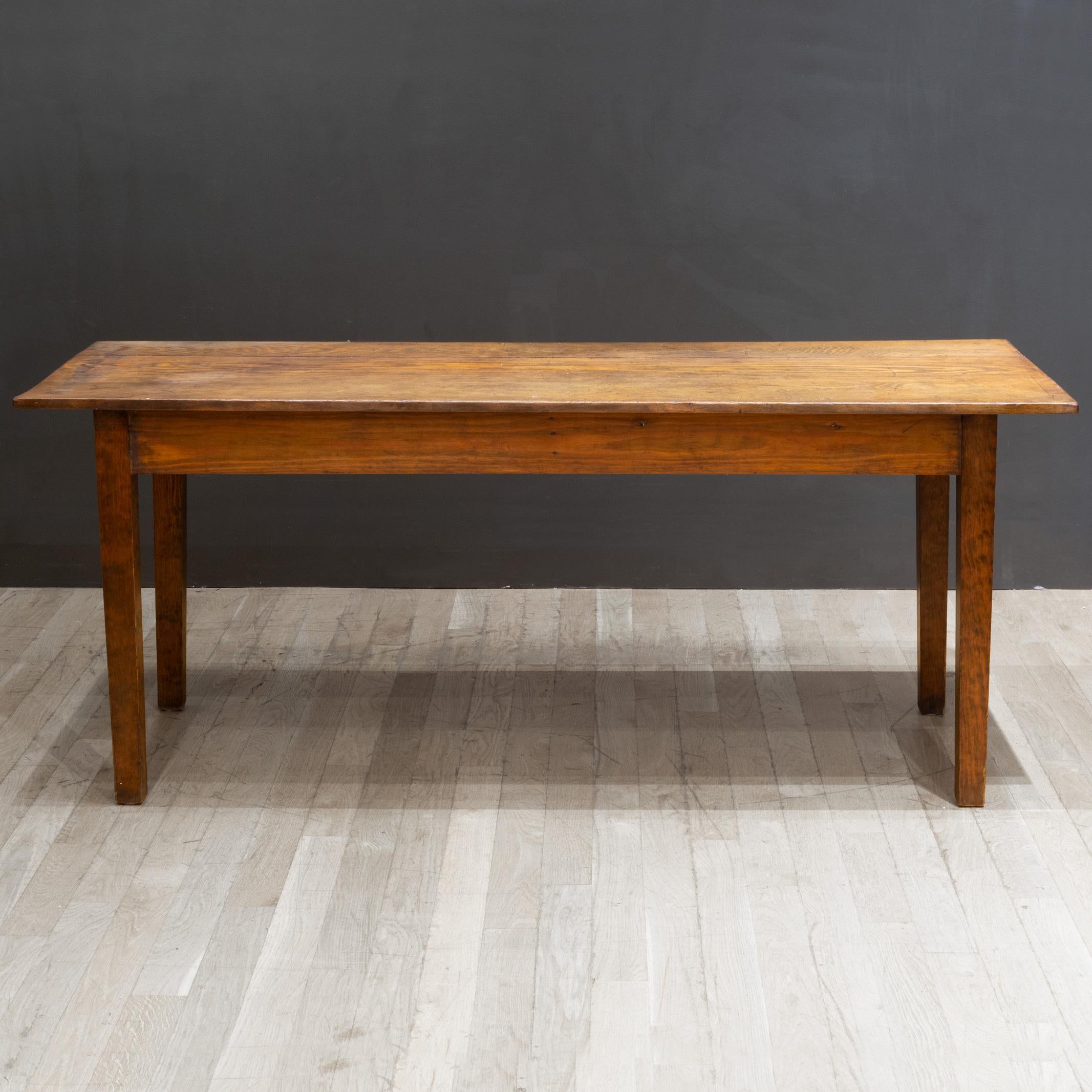 French 19th C. Primitive Scrubbed Farmhouse Dining Table or Console, c.1850