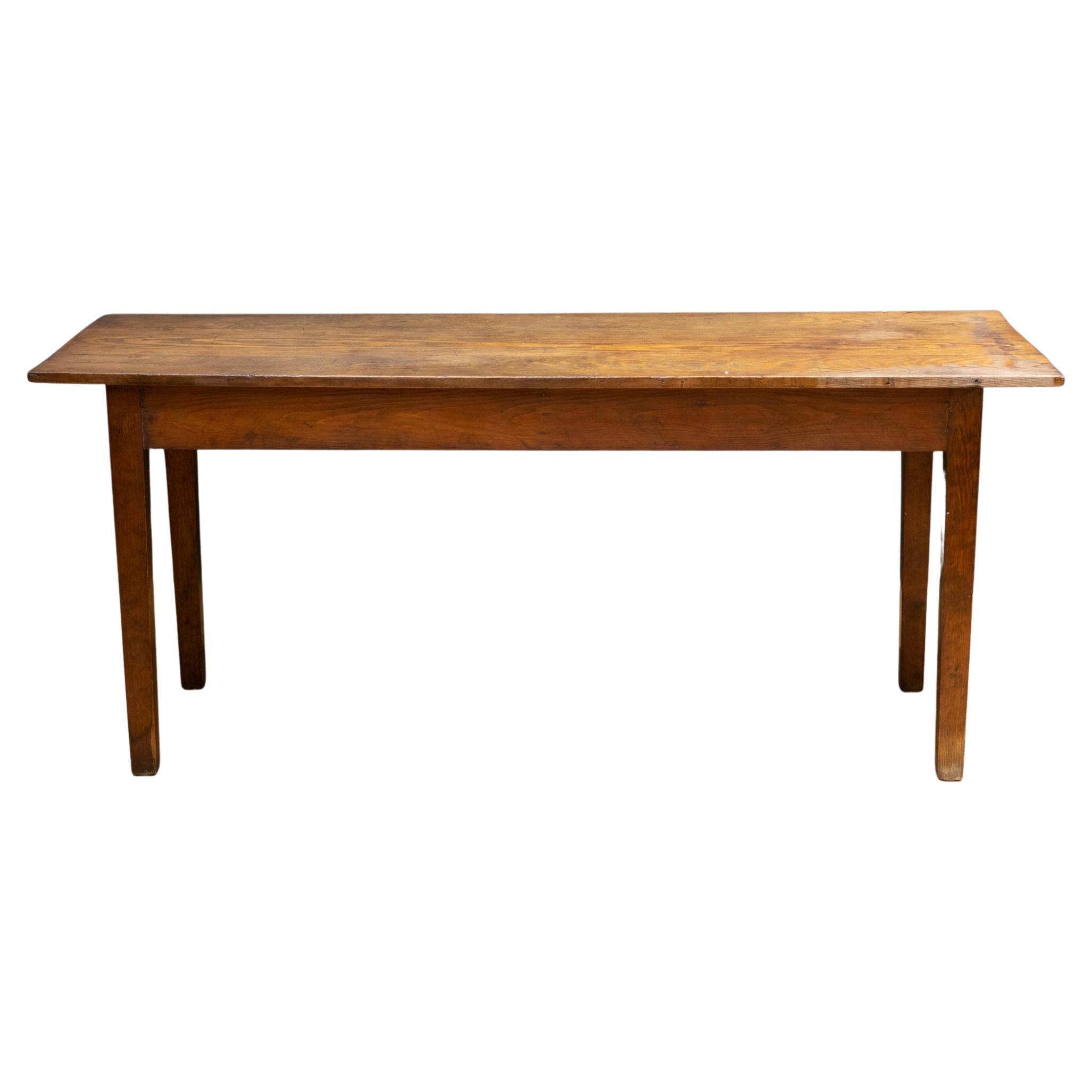 19th C. Primitive Scrubbed Farmhouse Dining Table or Console, c.1850