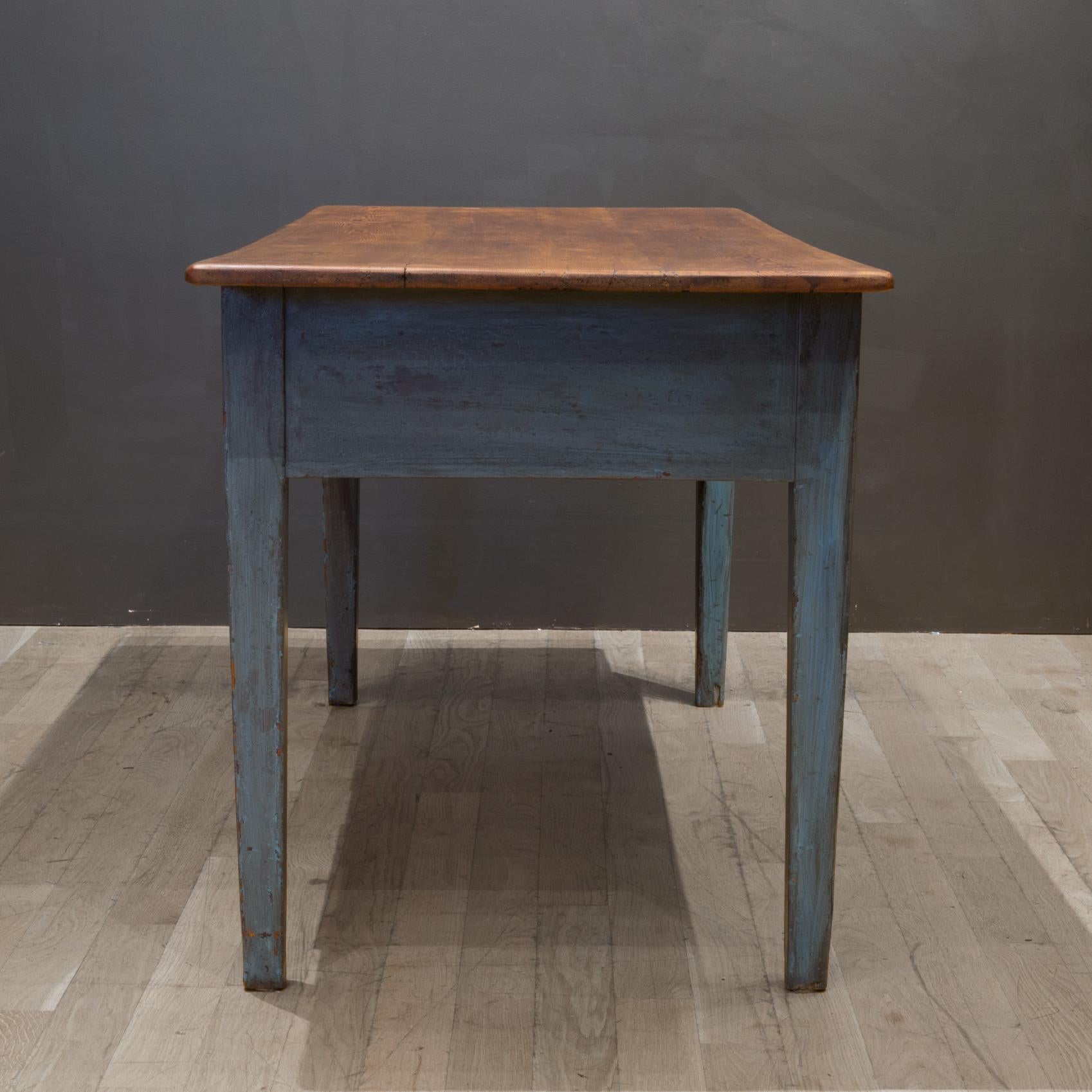 Wood 19th C. Primitive Scrubbed Farmhouse Dining Table or Console, c.1890