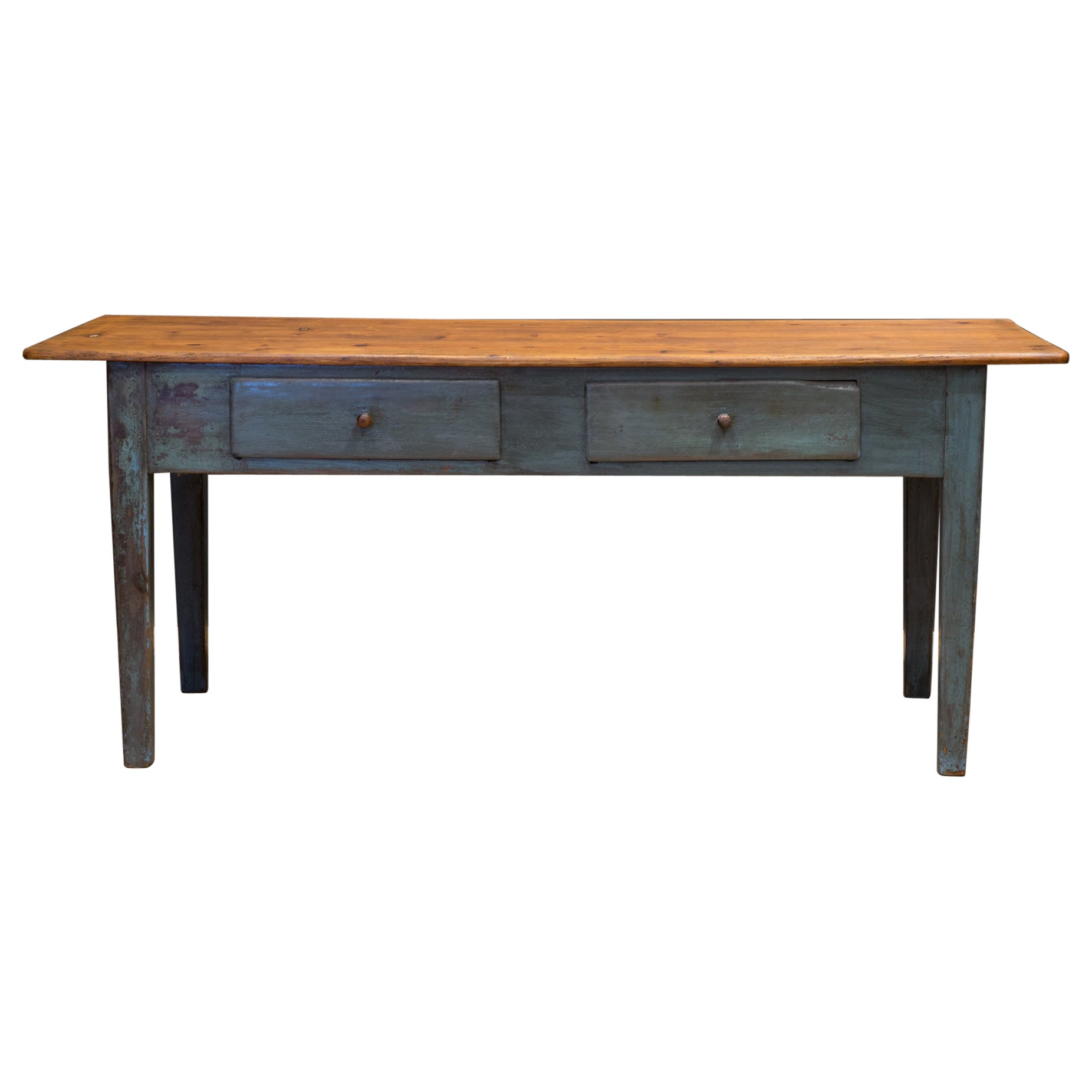 19th C. Primitive Scrubbed Farmhouse Dining Table or Console, c.1890