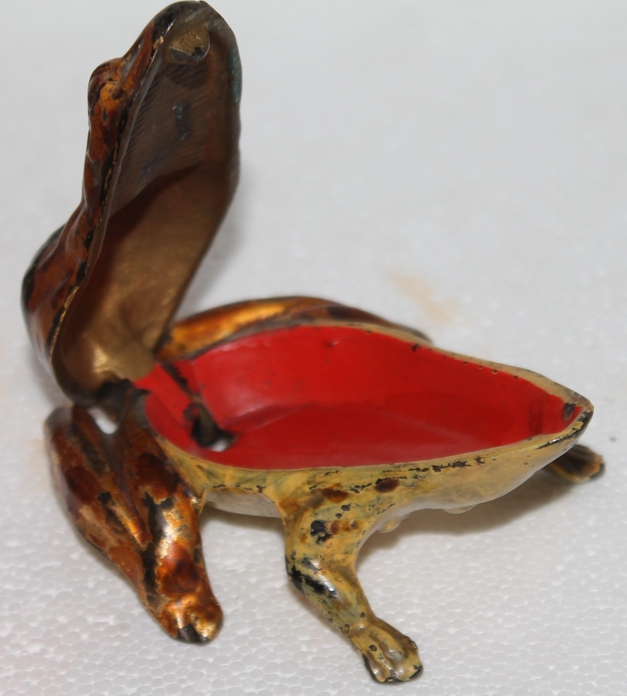 American 19th C Promotional Cast Iron Frog Matchstick Box For Sale
