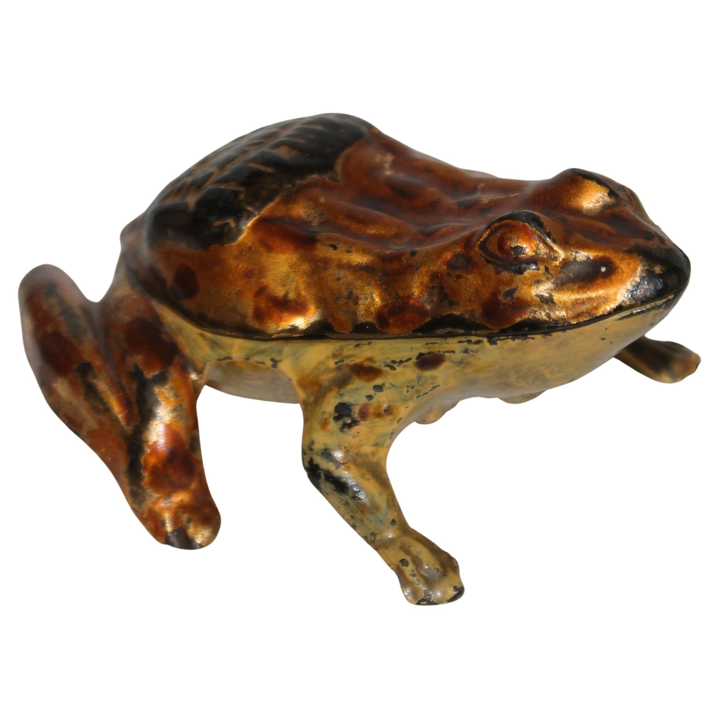 19th C Promotional Cast Iron Frog Matchstick Box