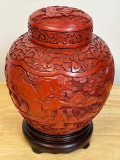 Post Qing Dynasty Cinnabar Ginger Jar & Stand