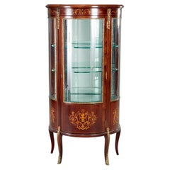 19th C. R J Horner Louis XVI Style Mahogany and Inlaid Vitrine Cabinet