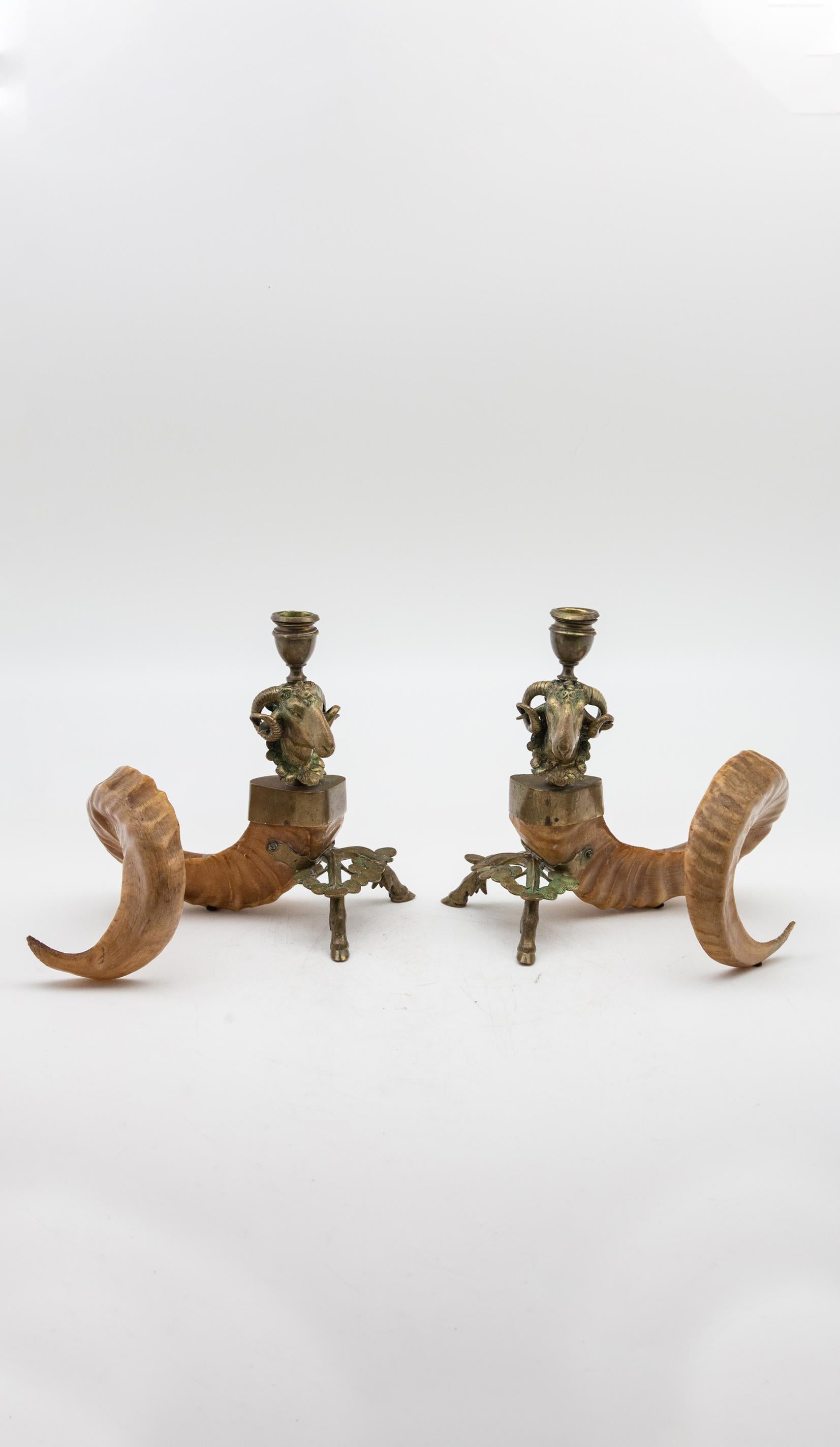 19th Century Ram's Head and Horn Candlesticks 1