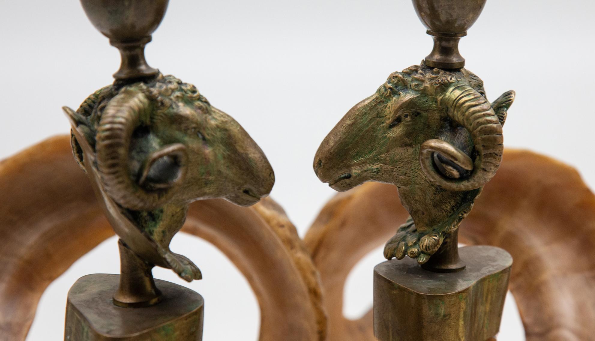 19th Century Ram's Head and Horn Candlesticks 2