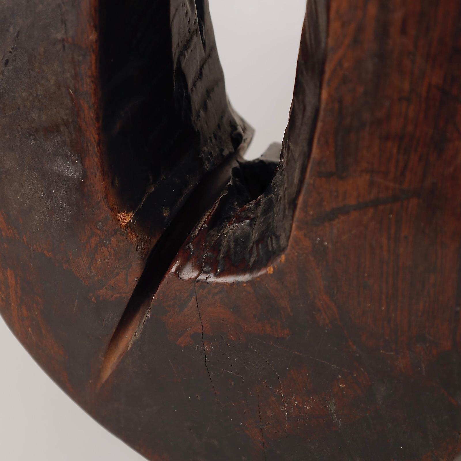 Rare wooden brazier hook.Such hooks were traditionally used in relatively wealthy farmers houses and were suspended from the ceiling over the traditional iron hearth.  Beautifully carved from a solid piece of Keyaki wood (japanese zelkova) , perhaps
