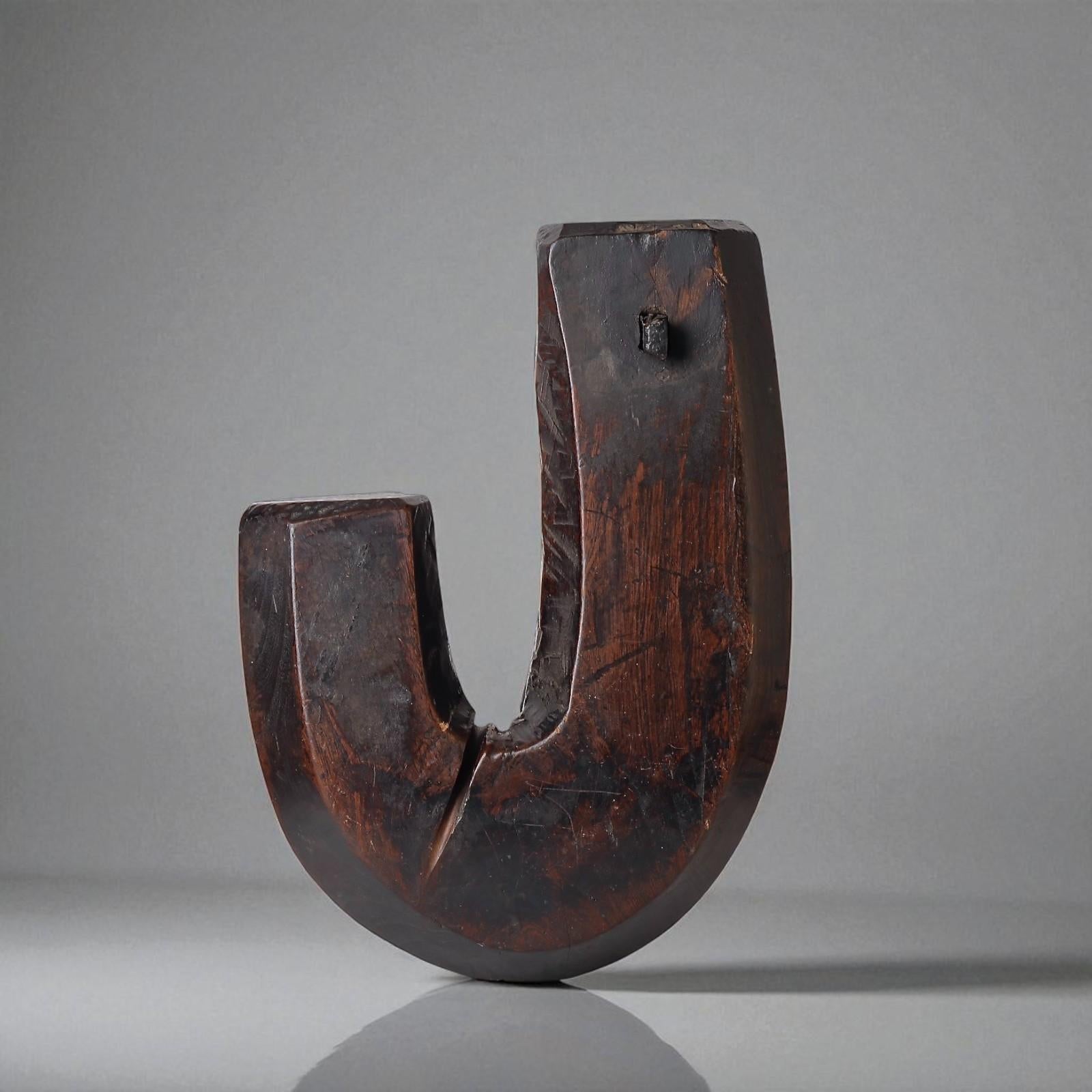 Hand-Carved 19th c  Rare folk brazier wooden hook. Edo-Meji period For Sale