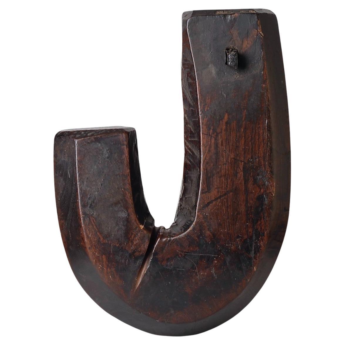 19th c  Rare folk brazier wooden hook. Edo-Meji period For Sale