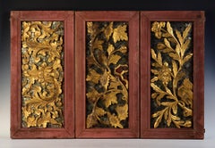 19th C., Rattanakosin, A Set of Antique Thai Wood Carving Panels with Flower