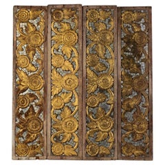 19th C., Rattanakosin, a Set of Antique Thai Wooden Panels with Flower Design
