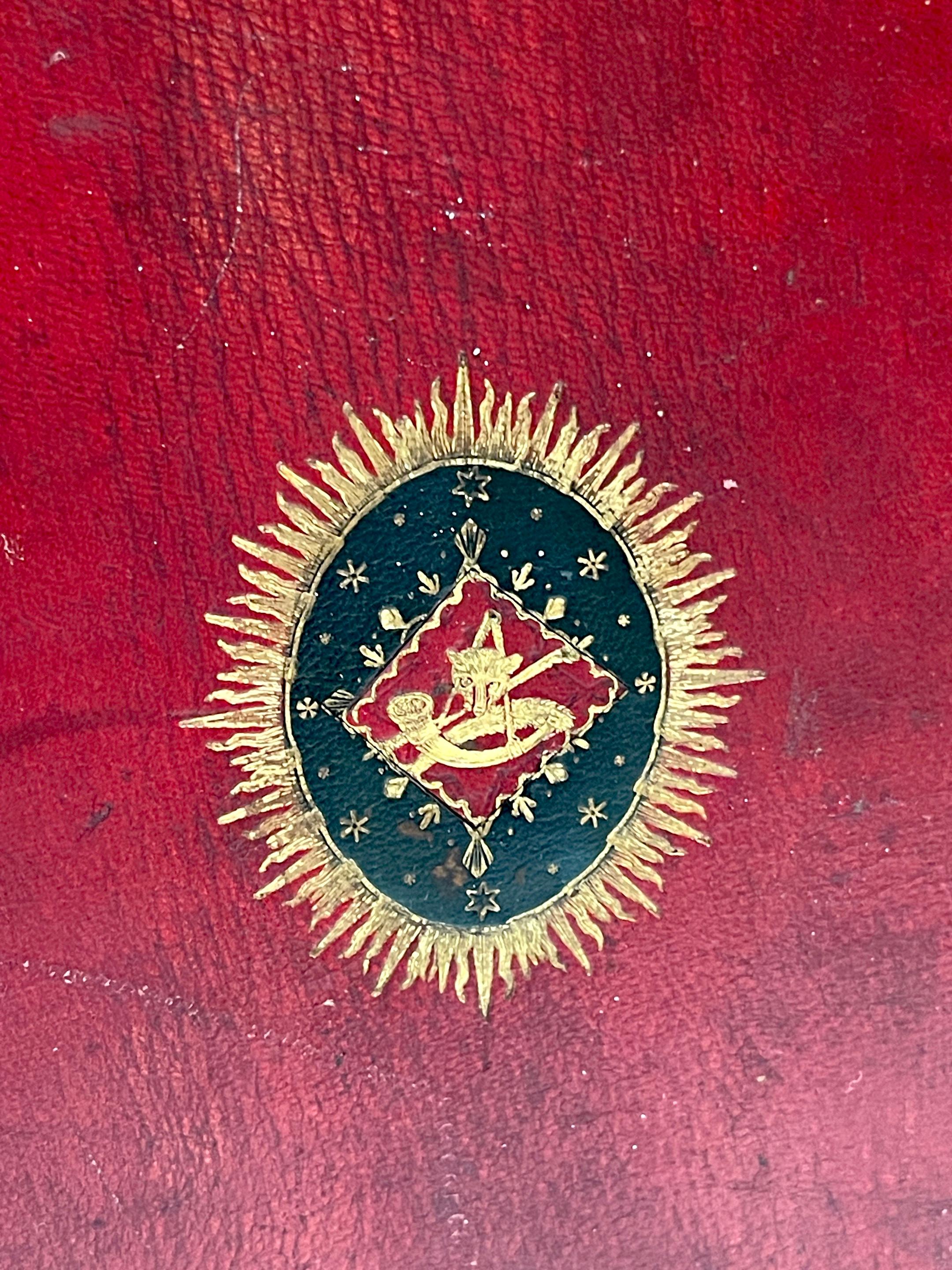 19th Century 19th C. Red Embossed Leather Bound ' Faux / Dummy' Book Box 'Hunt Buttons'