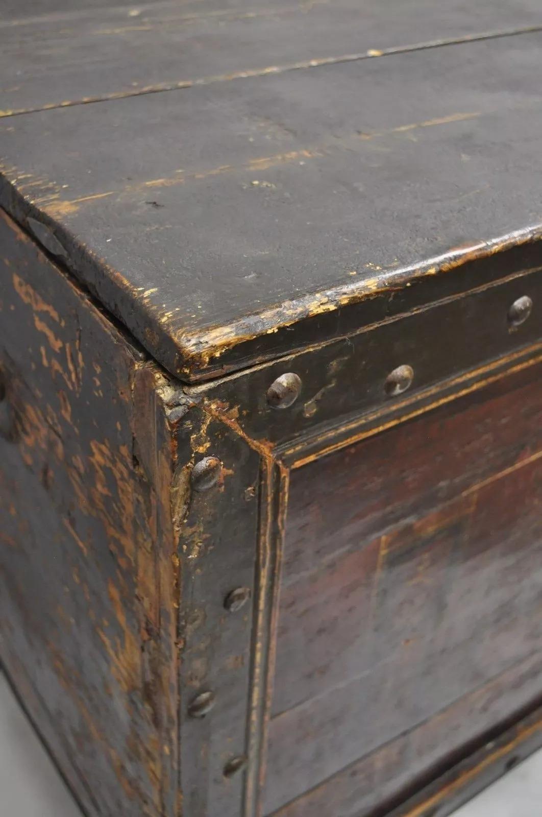 Unknown 19th C Red Lacquer Asian Tibetan Mongolian Painted Wooden Trunk Chest Grain Bin For Sale