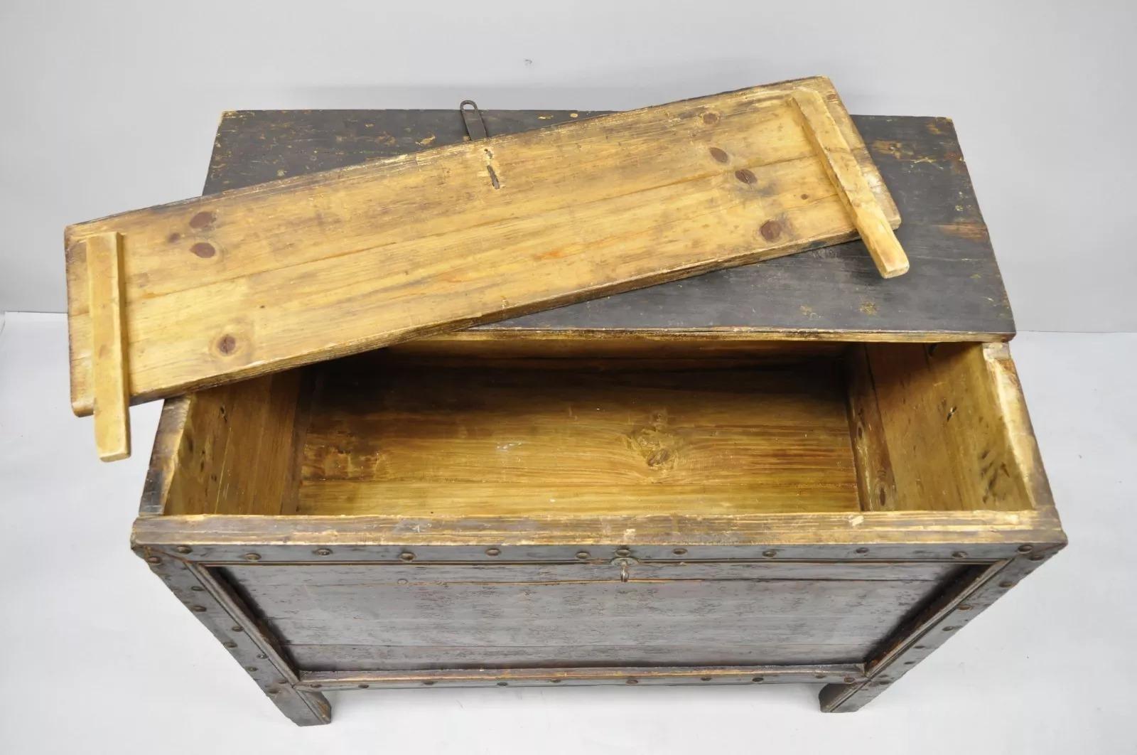 19th Century 19th C Red Lacquer Asian Tibetan Mongolian Painted Wooden Trunk Chest Grain Bin For Sale