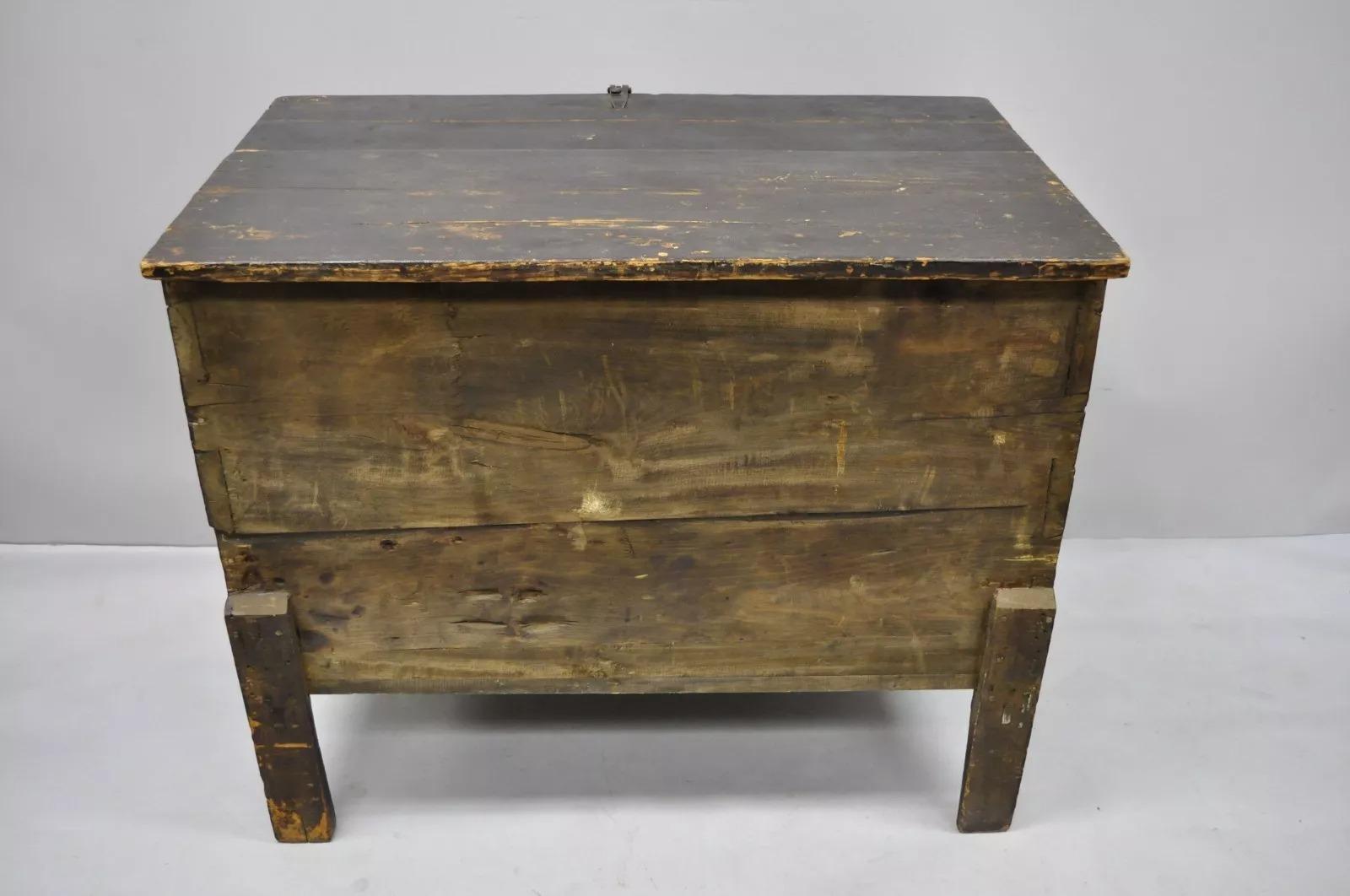 19th C Red Lacquer Asian Tibetan Mongolian Painted Wooden Trunk Chest Grain Bin For Sale 2