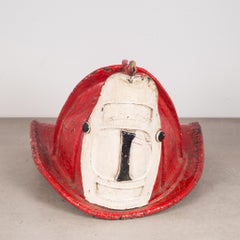 19th Century Red Leather Fireman's Helmet with High Eagle, circa 1800s