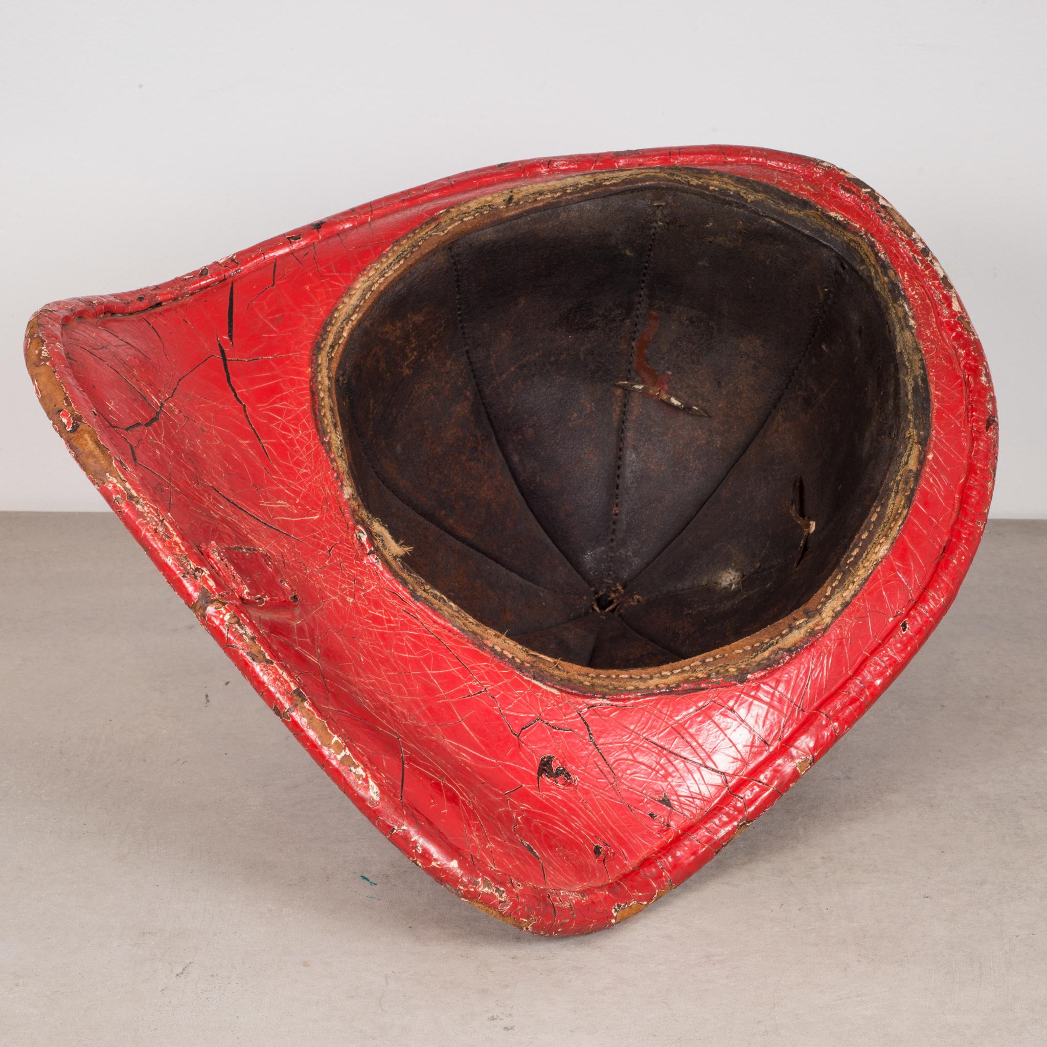 Industrial 19th Century Red Leather Fireman's Helmet with High Eagle, circa 1800s