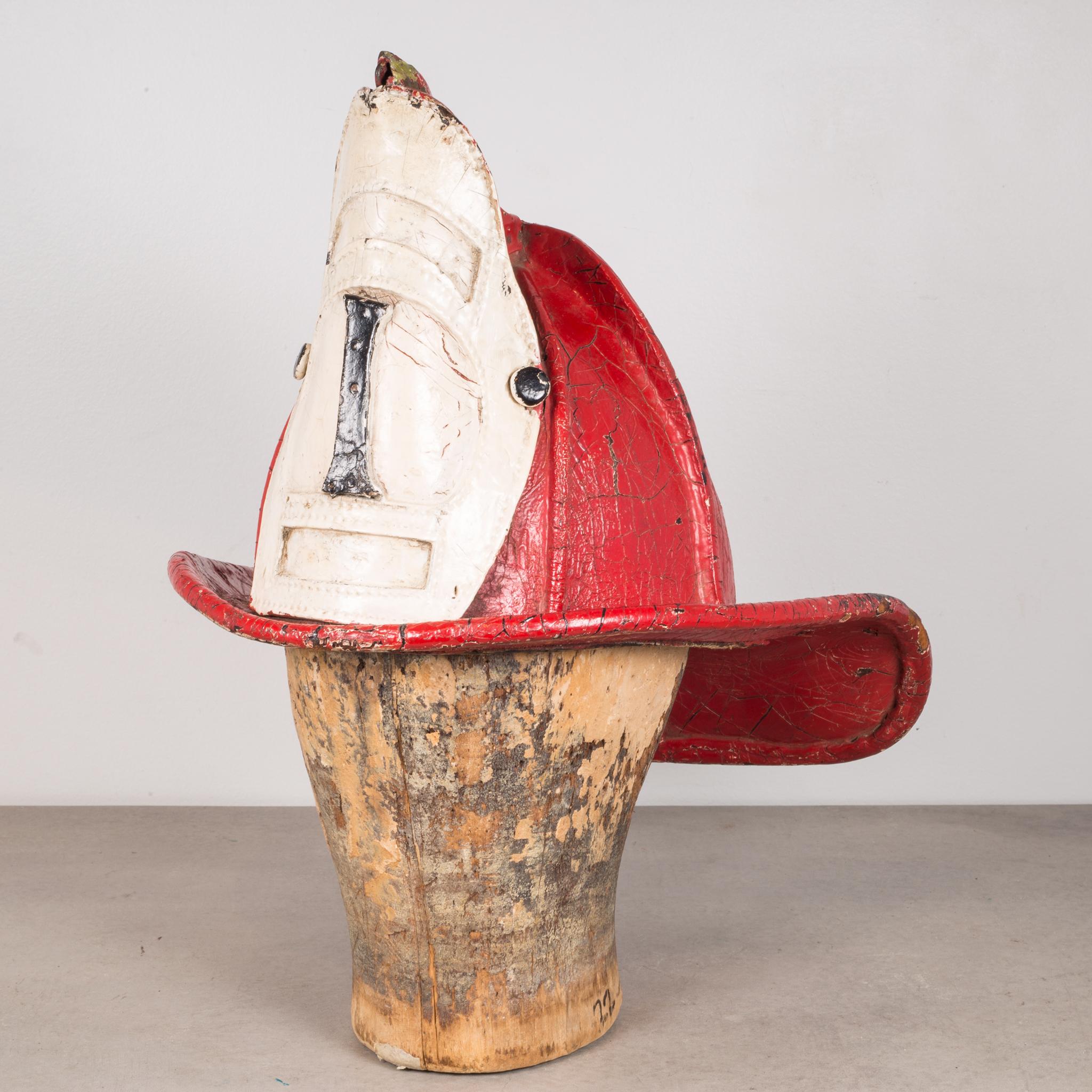 19th Century Red Leather Fireman's Helmet with High Eagle, circa 1800s In Good Condition In San Francisco, CA