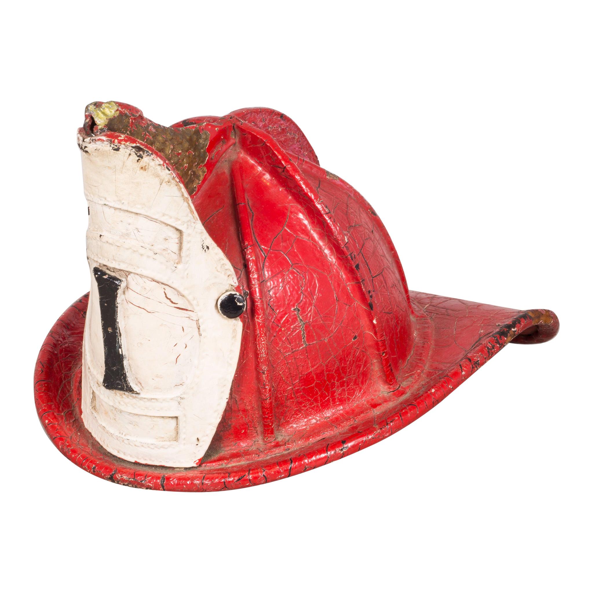 19th Century Red Leather Fireman's Helmet with High Eagle, circa 1800s