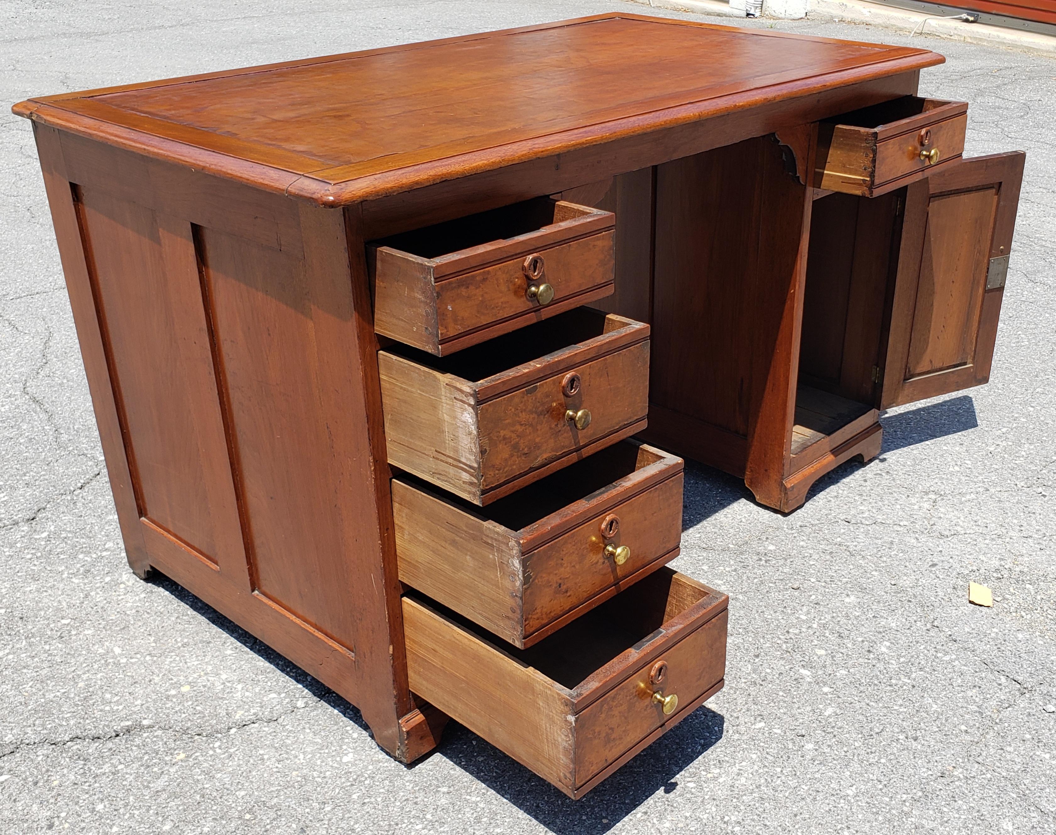 19th Century 19th C. Refinished Regency Walnut and Maple w/ Tooled Leather Top Partners Desk For Sale