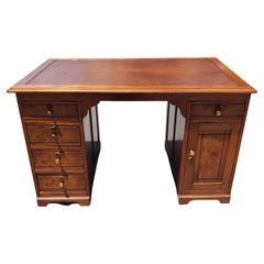 19th C. Refinished Regency Walnut and Maple w/ Tooled Leather Top Partners Desk