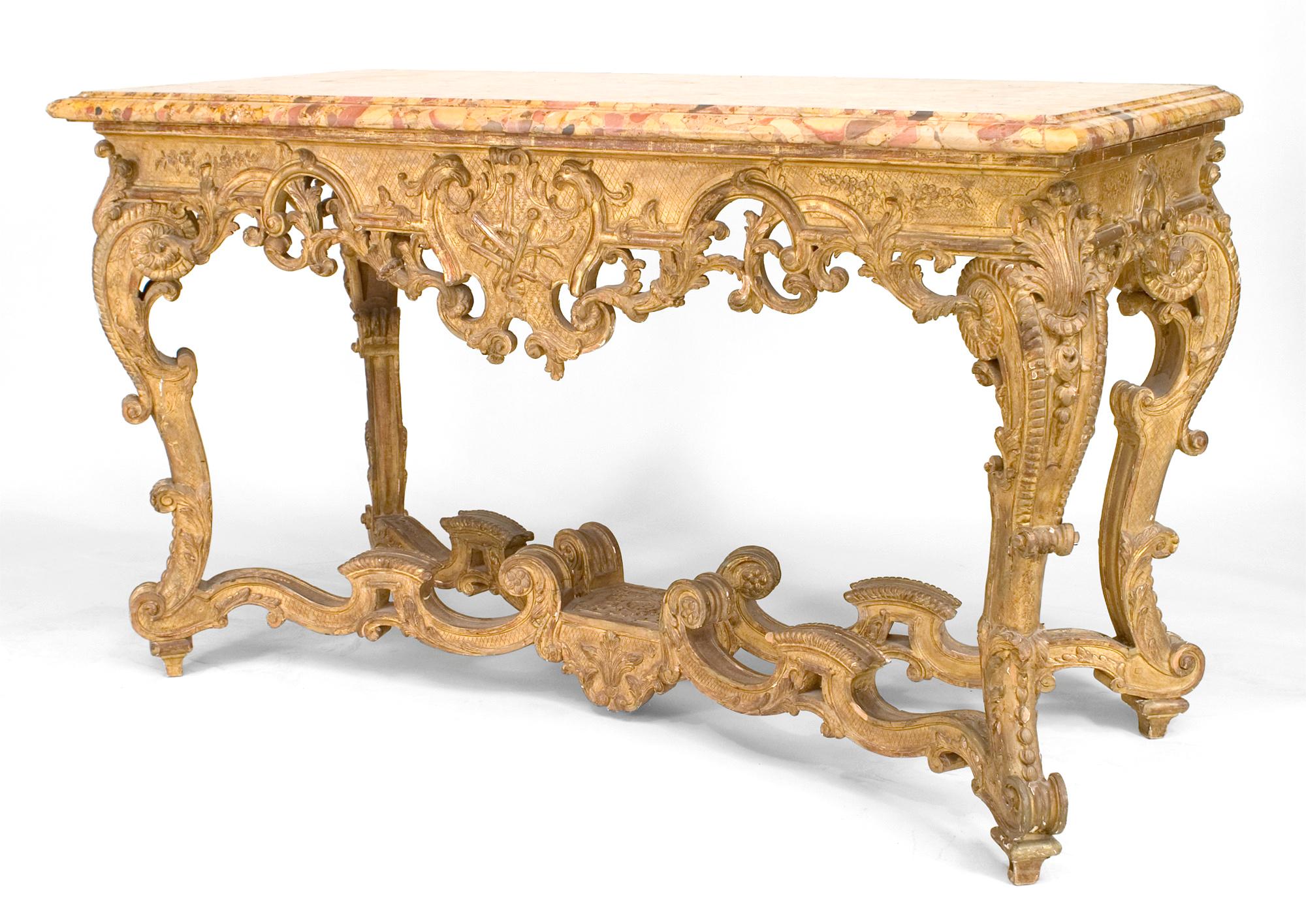 Régence Table console continentale à plateau en marbre doré en vente