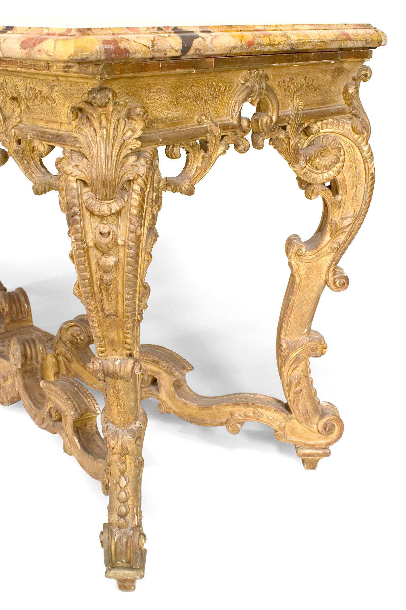 German Continental Gilt Marble Top Console Table For Sale