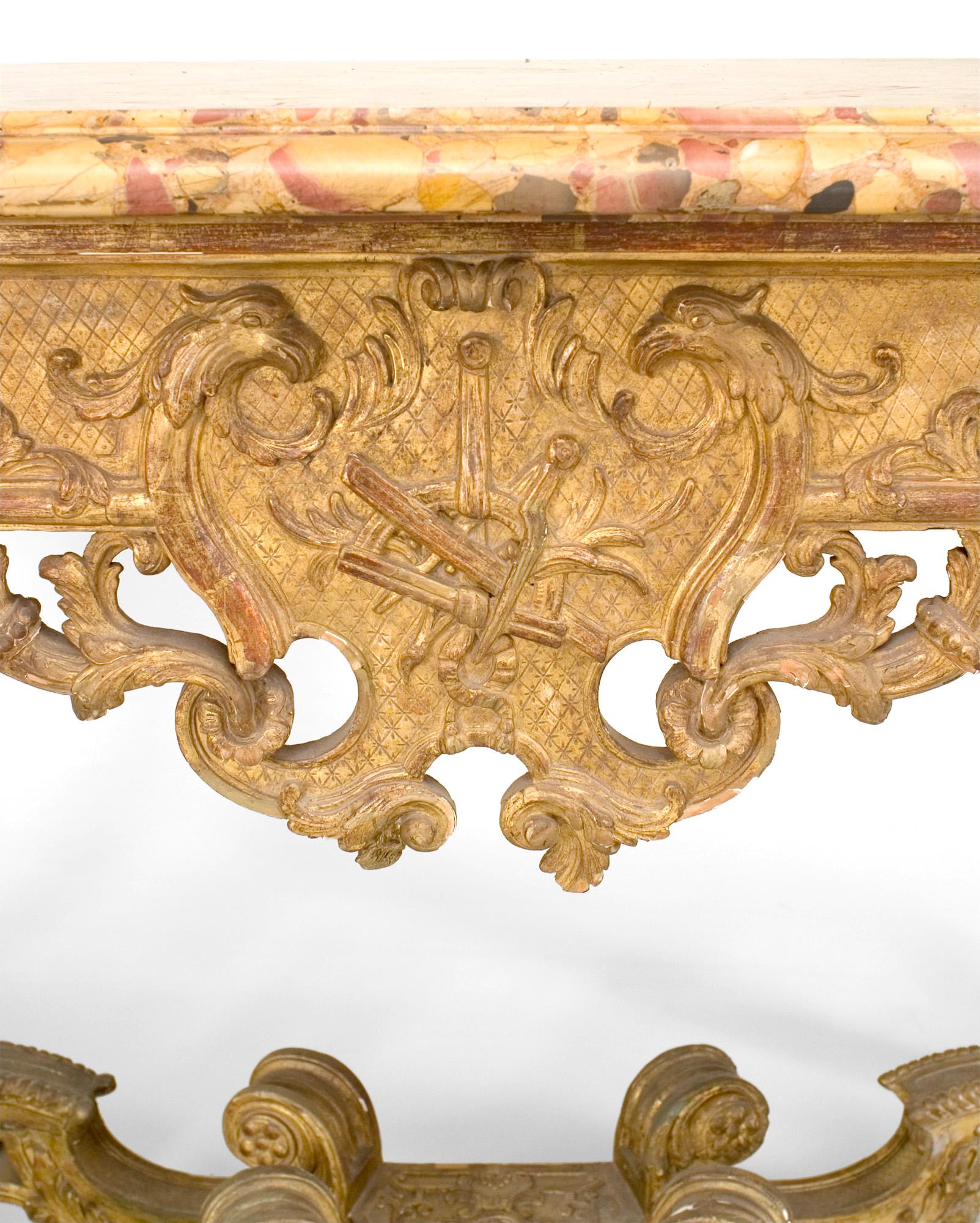 Continental Gilt Marble Top Console Table In Good Condition For Sale In New York, NY
