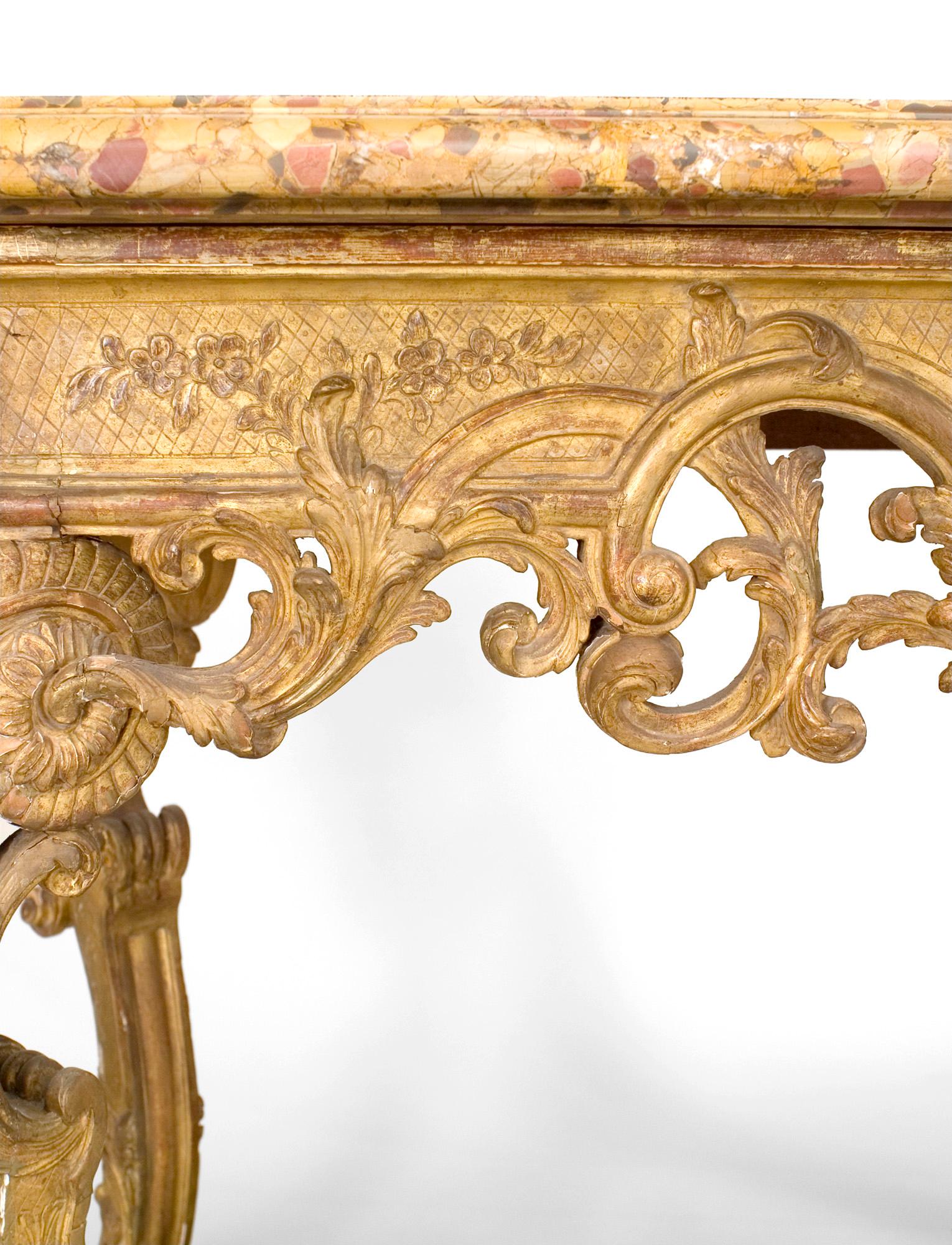 19th Century Continental Gilt Marble Top Console Table For Sale