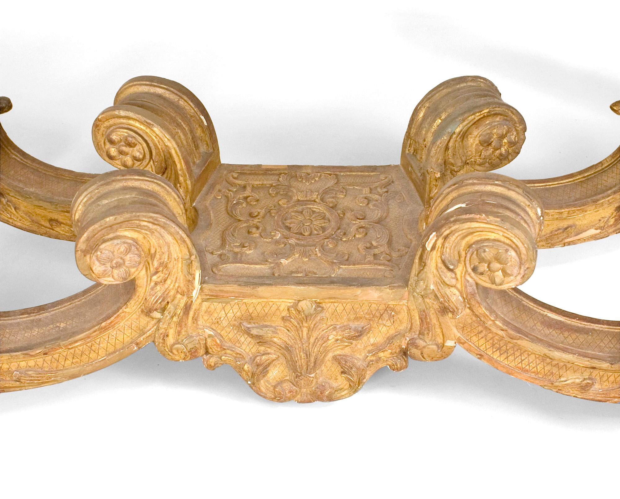 Gold Leaf Continental Gilt Marble Top Console Table For Sale