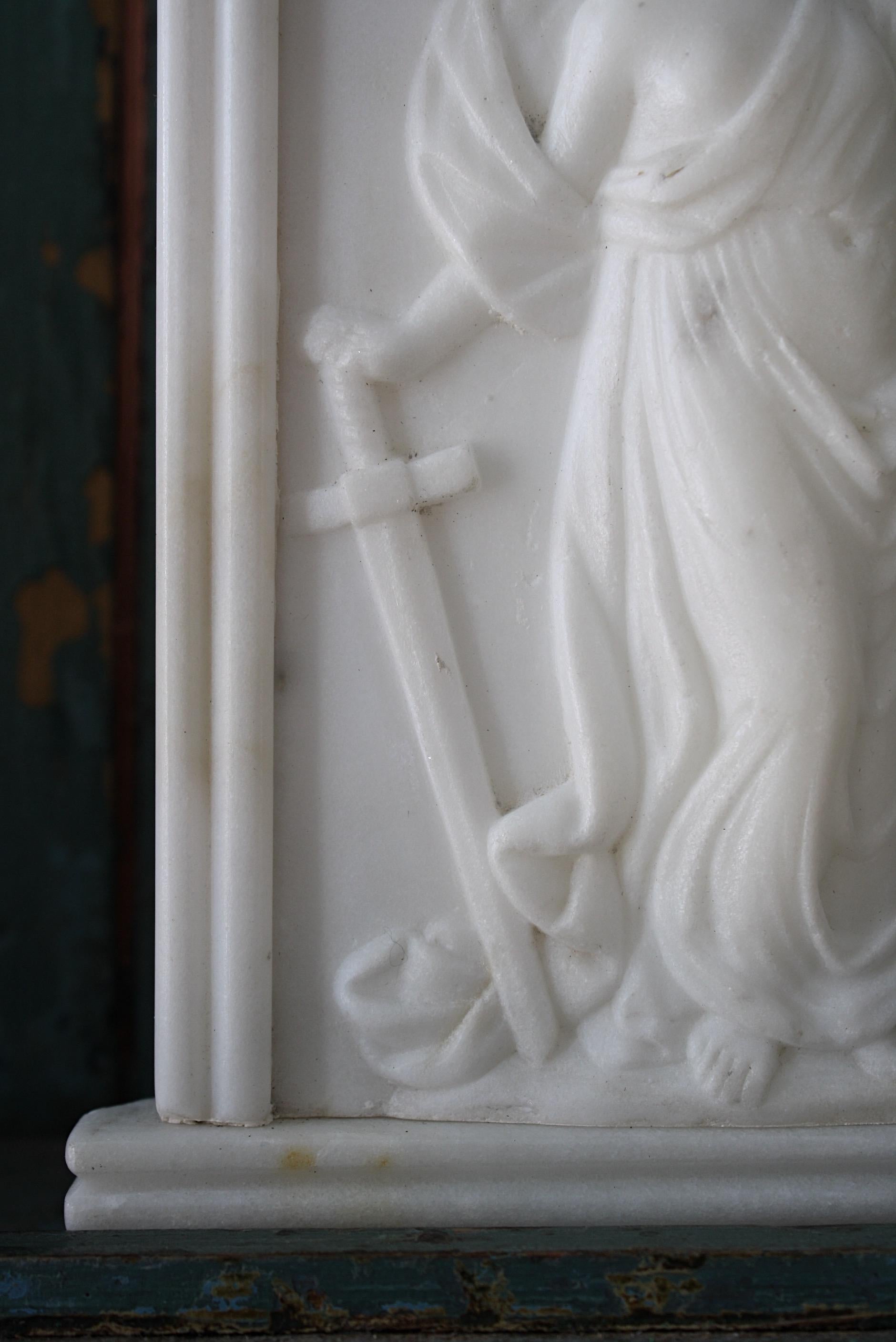 Hand-Carved 19th C Regency Adam Style Veritas & Themis Marble Goddess Tablets Grand Tour 