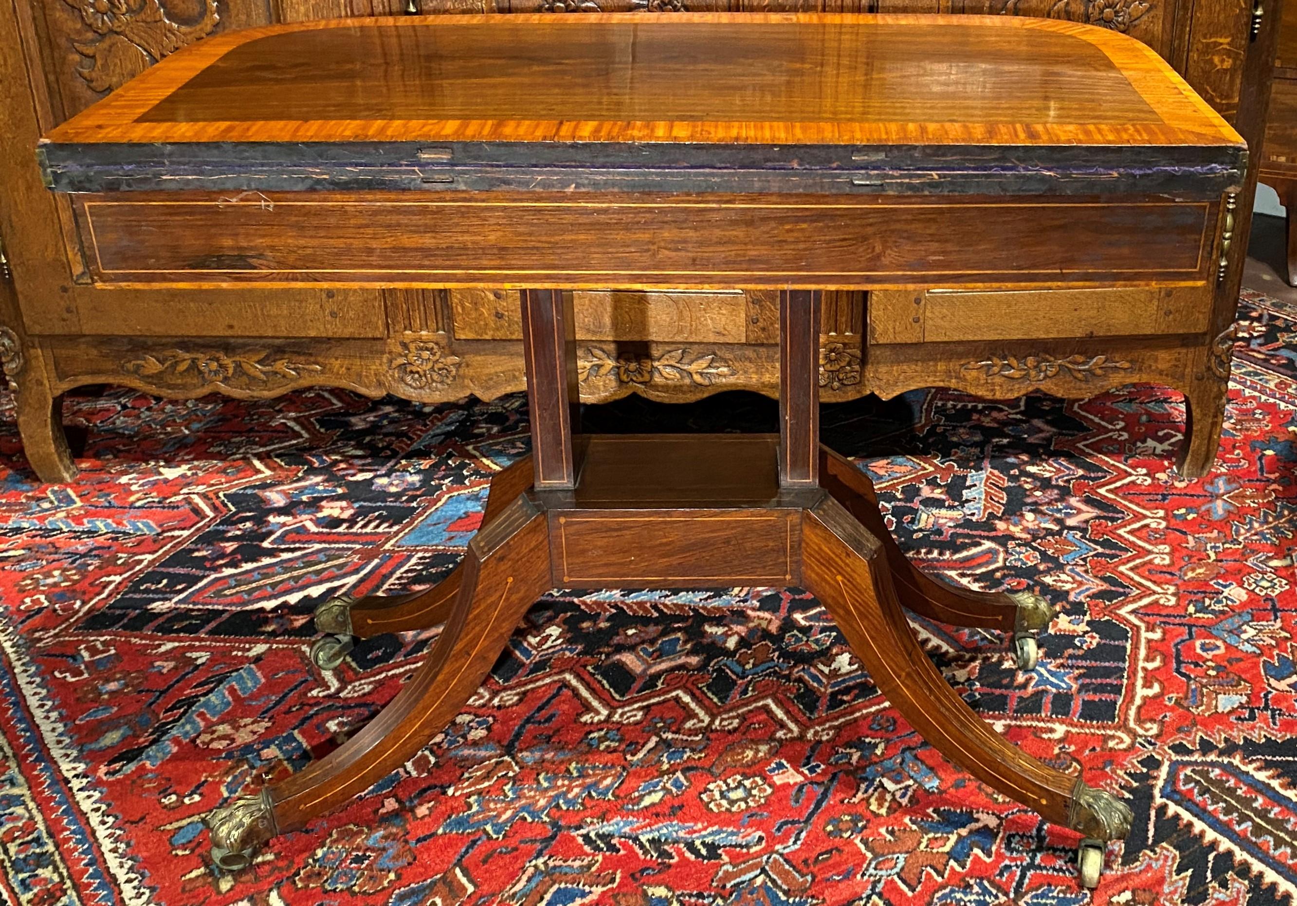 19th C Regency Banded Gaming Table in Rosewood with Baize Interior 4