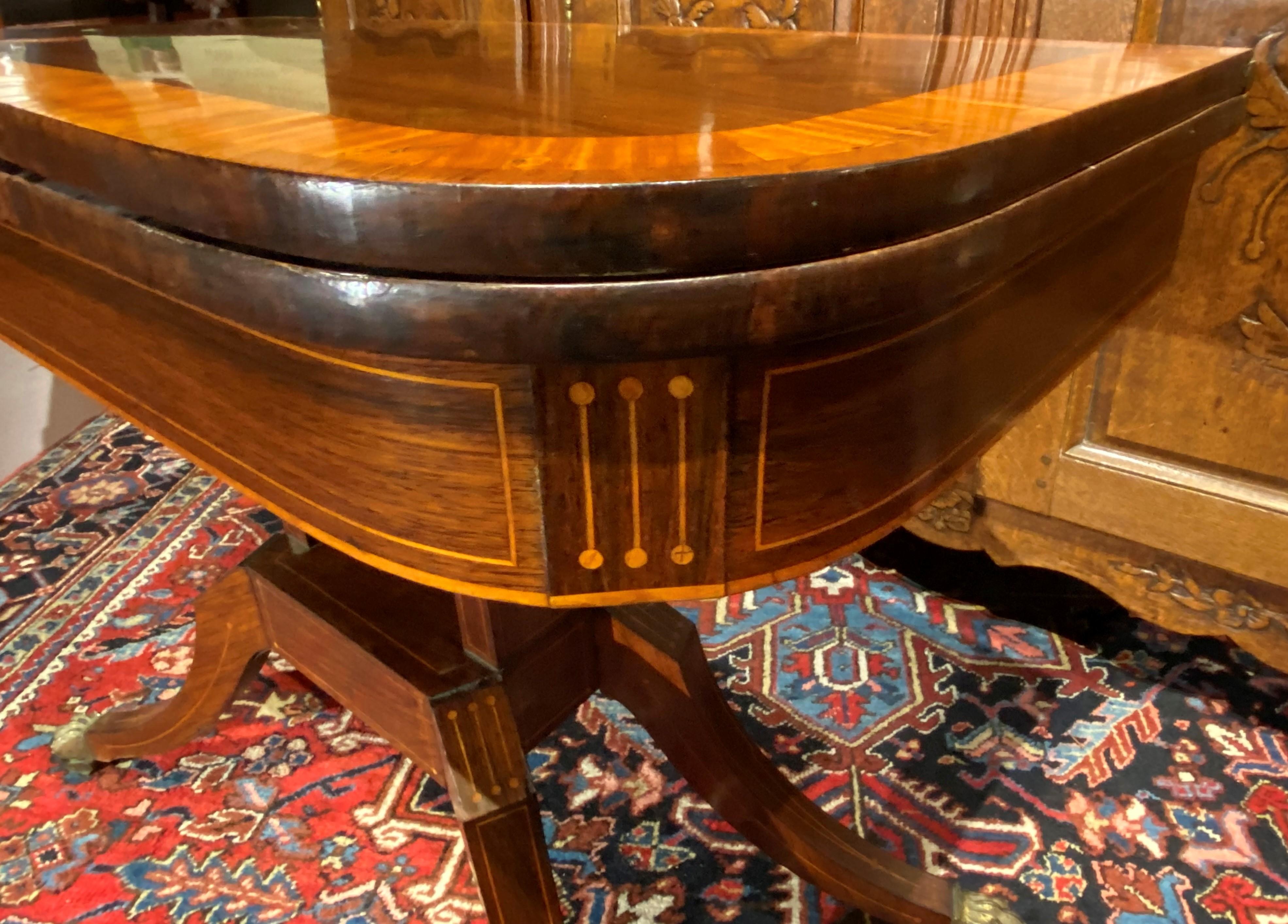 Hand-Carved 19th C Regency Banded Gaming Table in Rosewood with Baize Interior