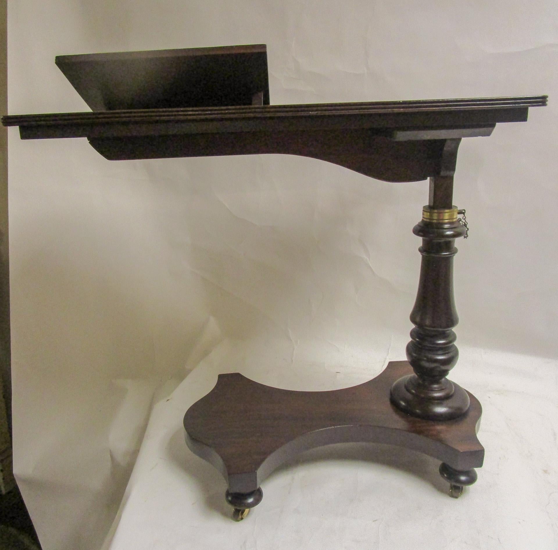 19th C Regency English Mahogany Adjustable Reading Writing Table For Sale 1