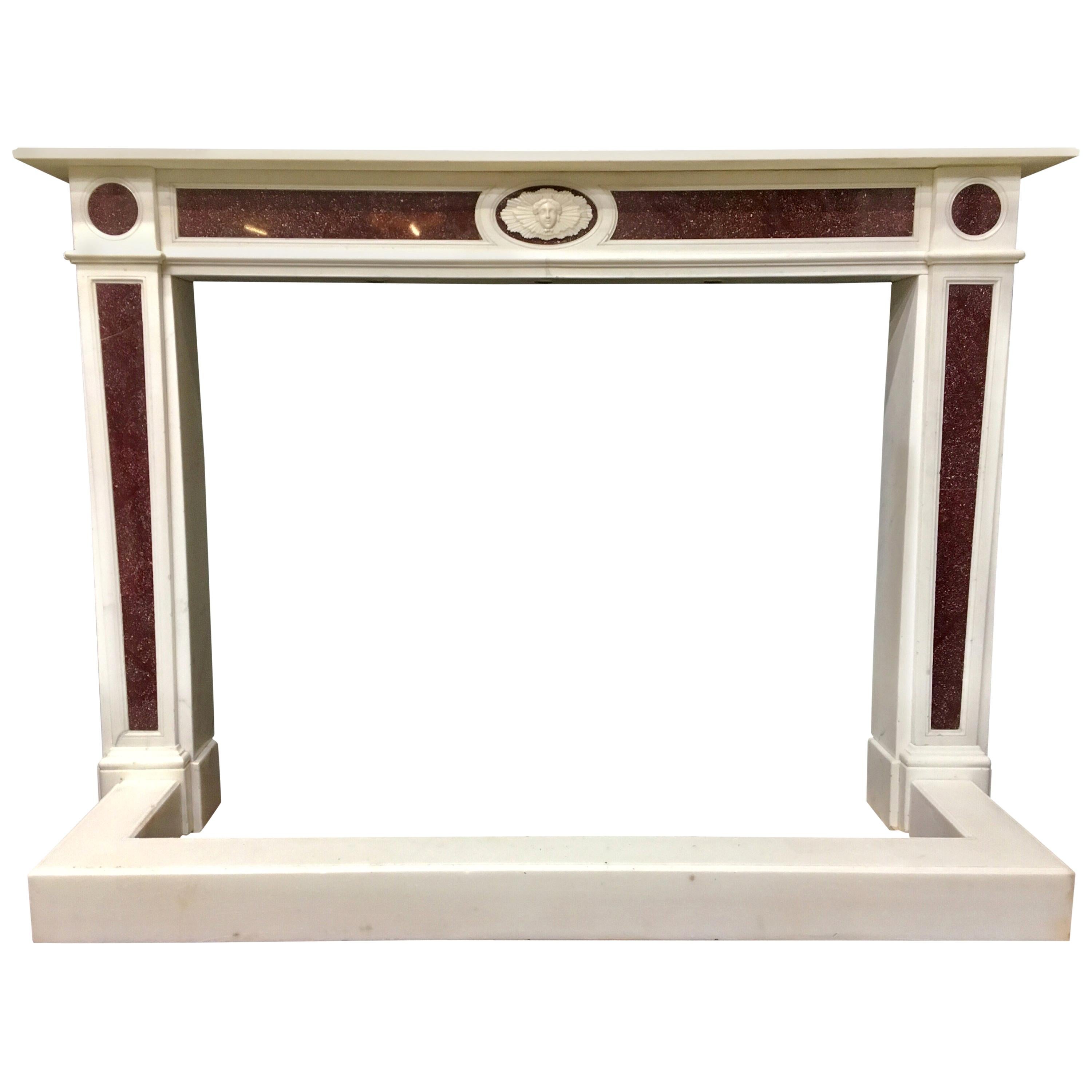 Regency Imperial Egyptian Porphyry and Statuary Marble Fireplace Surround For Sale