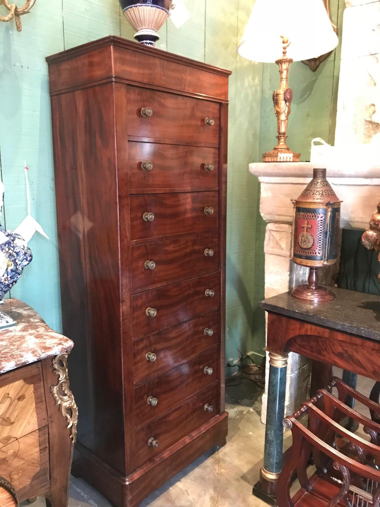 19th C. Regency Mahogany Chiffonier Tall Chest of Drawers Filing Cabinet Antique For Sale 4