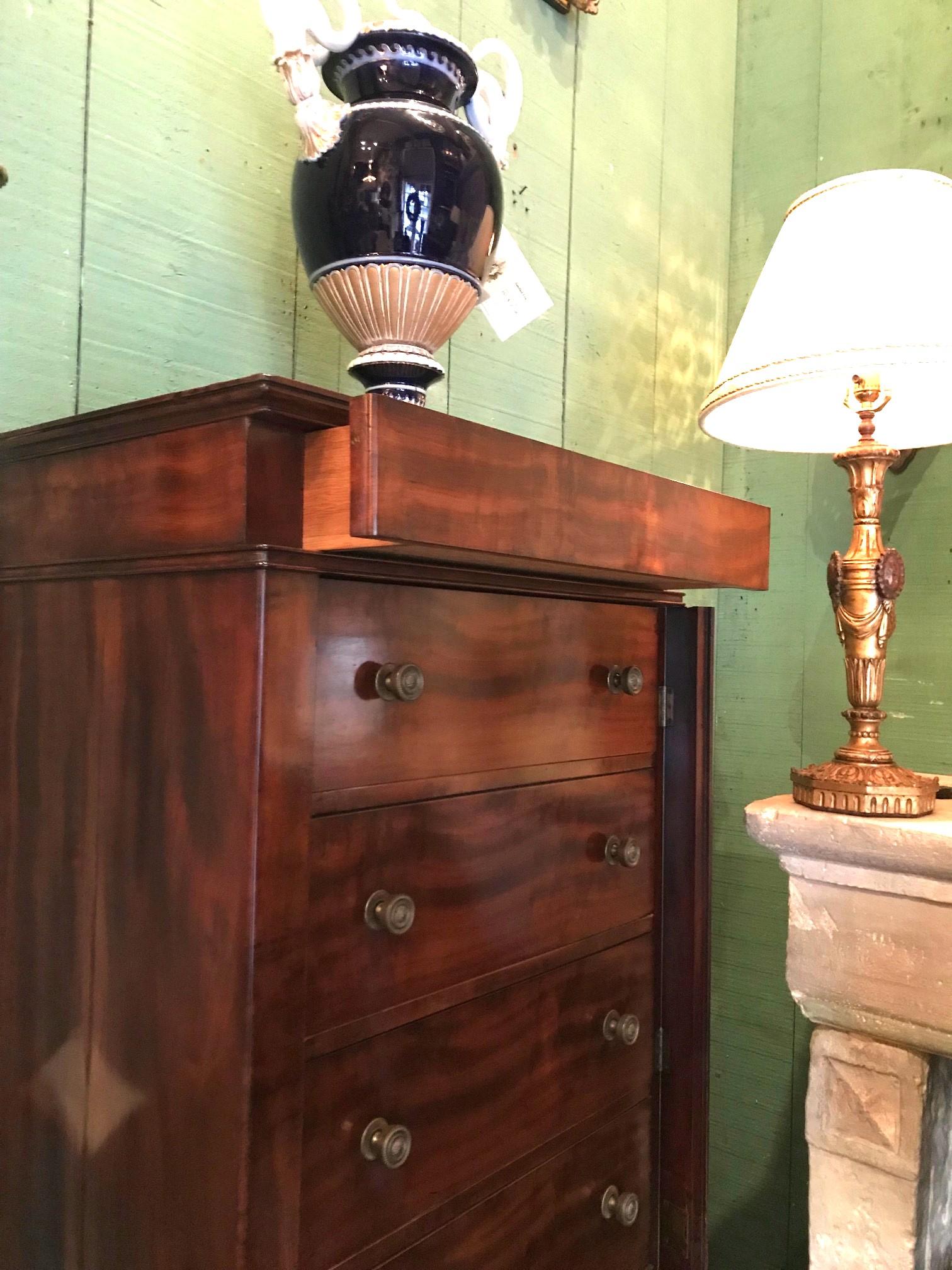 19th C. Regency Mahogany Chiffonier Tall Chest of Drawers Filing Cabinet Antique For Sale 5