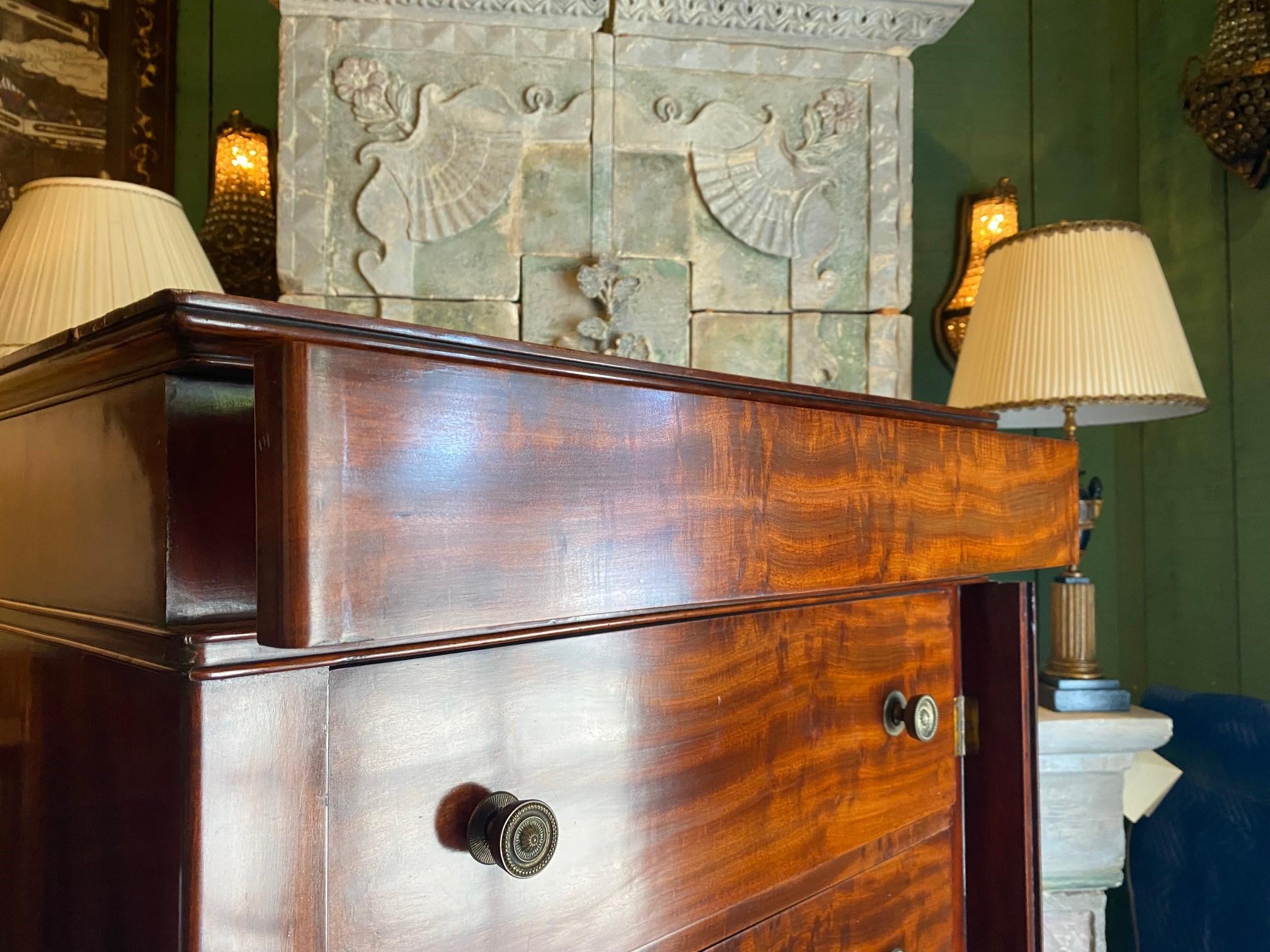 19th C. Regency Mahogany Chiffonier Tall Chest of Drawers Filing Cabinet Antique For Sale 7