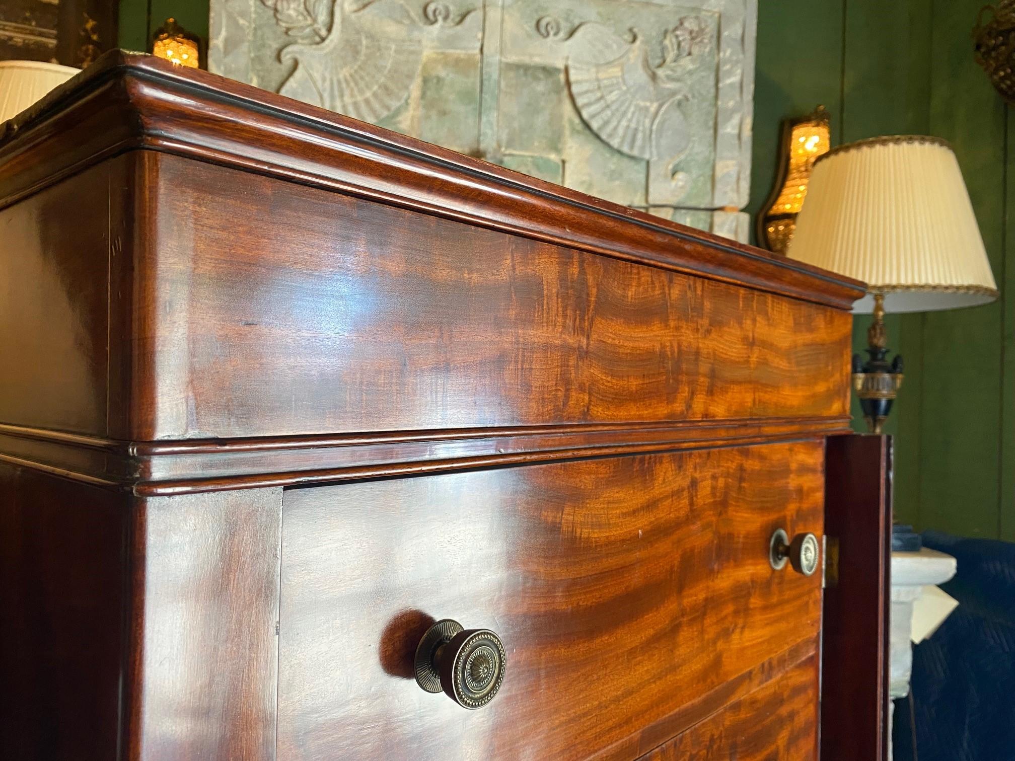 Laiton 19ème C. Regency Mahogany Chiffonier Tall Chest of Drawers Filing Cabinet Antique en vente