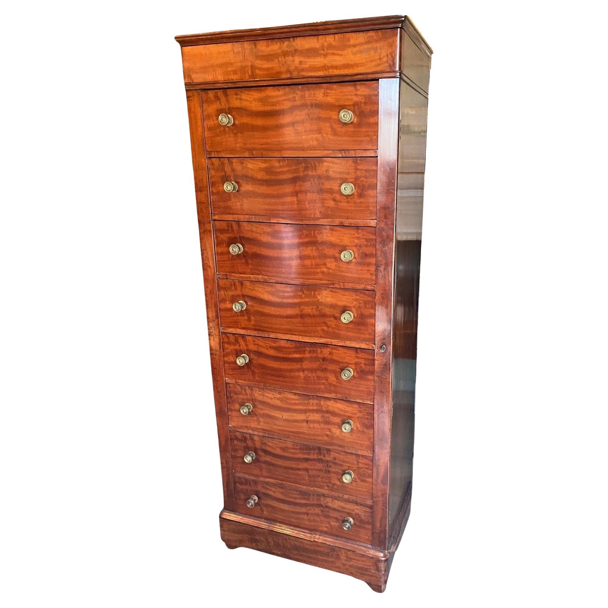 19th C. Regency Mahogany Chiffonier Tall Chest of Drawers Filing Cabinet Antique For Sale